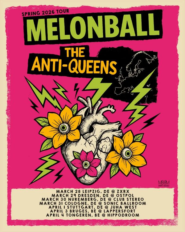 Promo poster for the upcoming Melonball & The Anti-Queens co-headline tour in spring 2026