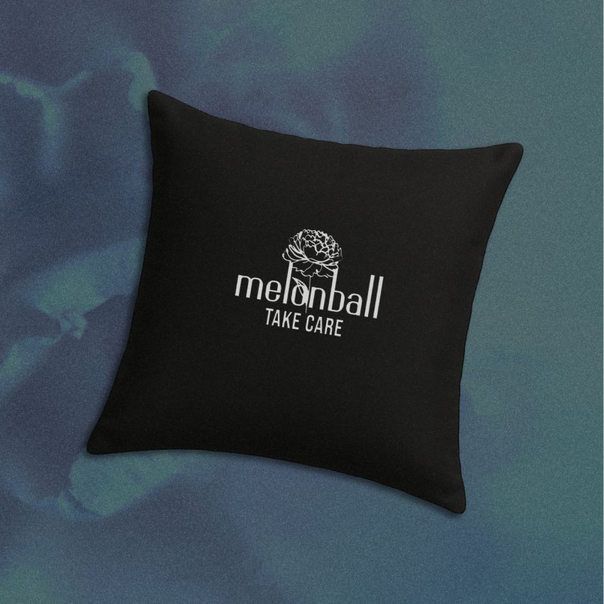 Mockup of Melonball "Take Care" pillow case